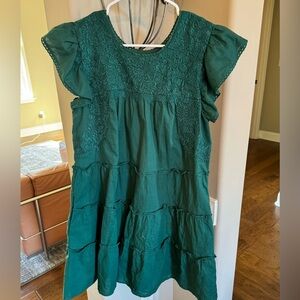 Embroidered Flutter Sleeve Dress